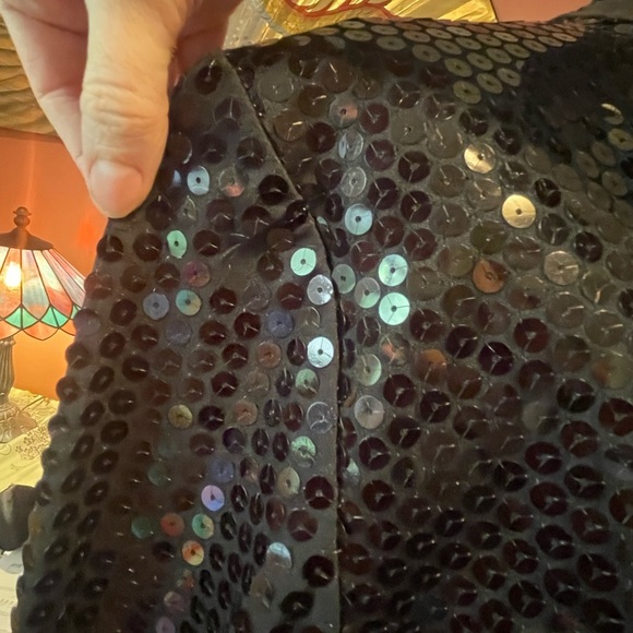 Very cool vintage Lew Megram New York Black sequin duster jacket blazer size M - Picture 6 of 9